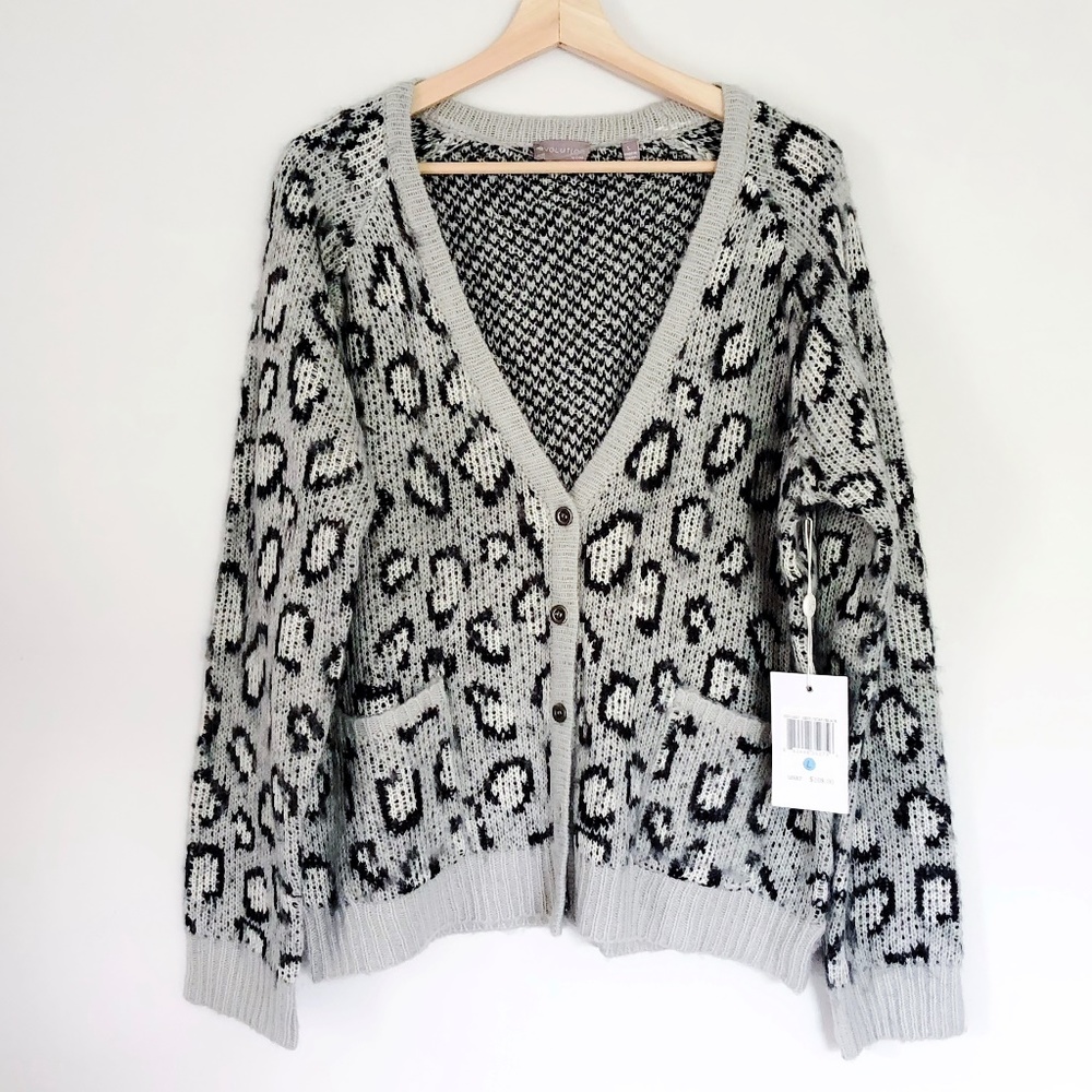 Evolution by Cyrus Gray Leopard Cardigan Sweater L